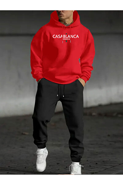 MODAVİBE Set de trening cu glugă imprimat unisex, 2 piese – Hanorac și pantal...