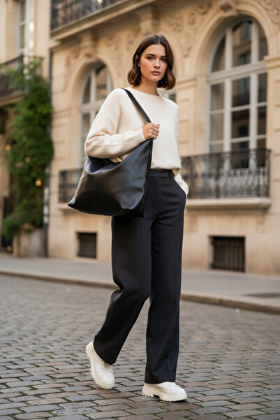 KISCHE Casual Knitting Model Zipper Closure University Women's Hand and Shoulder Bag