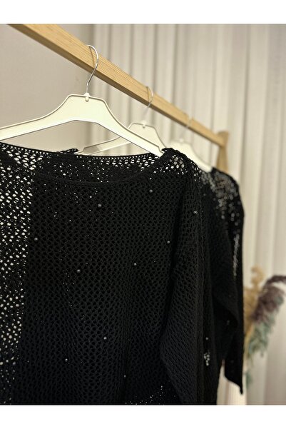 flu İncili Siyah Fitilli Kazak