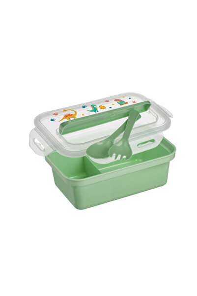 OEM Πλαστικό Δοχείο Φαγητού Πράσινο Δεινόσαυρος με 2 Θέσεις & Σκεύη για Παιδι...
