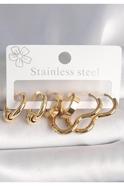 Serra طقم أقراط نسائية على شكل قلب من الفولاذ المقاوم للصدأ 316L بلون ذهبي