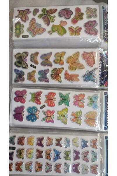 BADE TOYS Sparkly STICKERS KELEBEK Temalı Kabartma Stıcker 4 Kartela