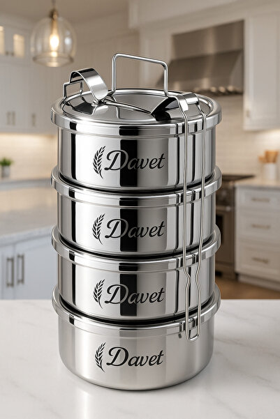 Davet PASLANMAZ ÇELİK 4 KATLI SEFER TASI - 6 Kişilik Sefer Tası - Şirketlere ...