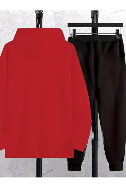 Lider Leather 2’li Unisex Baskılı Kapüşonlu Eşofman Takımı – Sweatshirt & Lastik Paçalı Jogger Alt