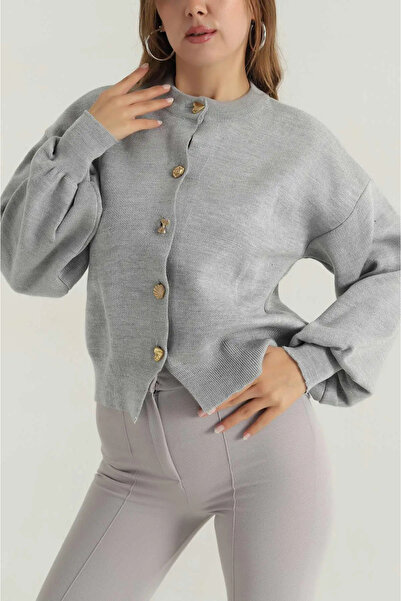 VıoShıne Women's Gold Buttoned Knitwear Jacket Cardigan