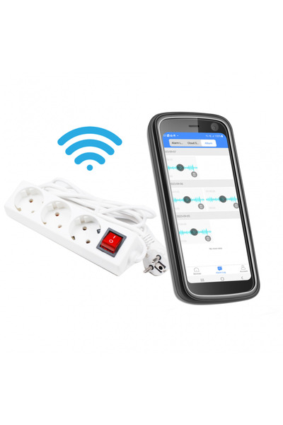 SMT SECURITY Classic 220V Extension Cord with Button - 3 Inputs 3m - Microphone & Spy Recorder - App Control