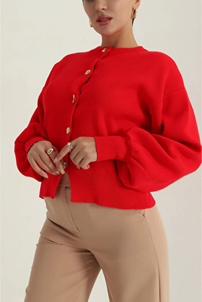 Esma Style Kadın Gold Düğme Kadın Triko Ceket Hırka