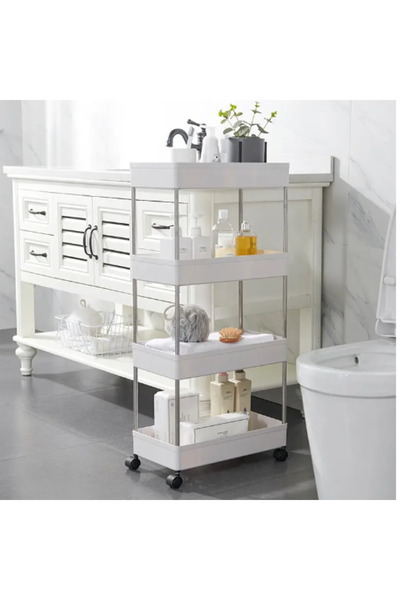Herum Bathroom Organization Shelf with 4 Tiers and Wheels, White, 40 x 13 x 87 cm