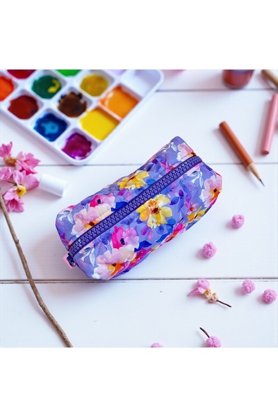 BMP حقيبة مكياج مبطنة بنقشة الزهور، حقيبة تنظيم متعددة الأغراض