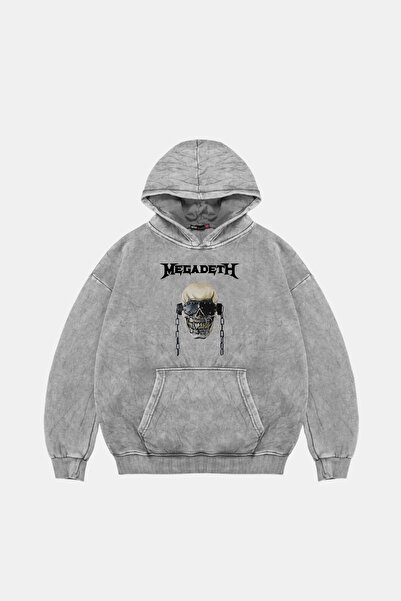 Bak Moda Λευκό φούτερ με κουκούλα με στάμπα Megadeth, υπερμεγέθη, που πλένετα...