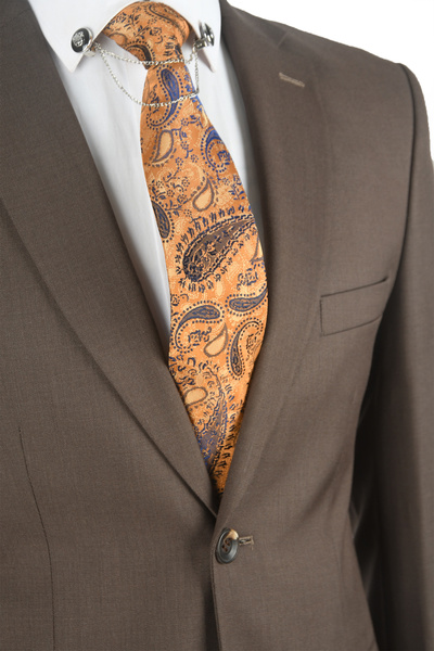DeepSEA Men's Brown Slim Fit Double Button Double Slit 2 Piece Suit 2301012