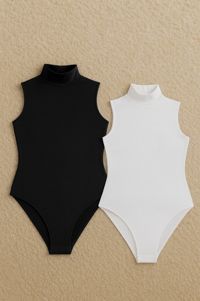 QKK Women's Cotton Lycra Combed Cotton Sleeveless High Neck 2-Piece Snap-On Bodysuit Q6K1K8T4Ka