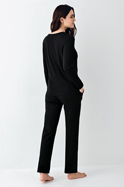 Pierre Cardin Women's lace collar button pajama set, Transitional pajama set, 50% modal 50% cotton