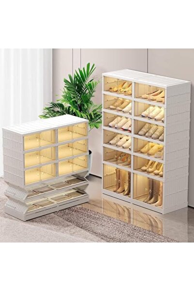 COOYA Portable Shoe Rack Organizer for Closet Entryway, Stackable Sneaker Storage with Lids 6 Tiers