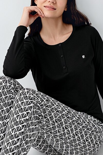 Pierre Cardin Pamuklu Modal Uzun Kollu Kadın Pijama Takımı Battal Geniş Beden