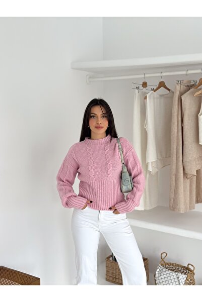 fiolin Soft Textured Knit Pattern Crew Neck Sweater