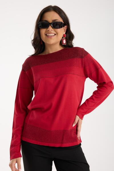 Moda Days Women's Red Boat Neck Glitter Knit Sweater