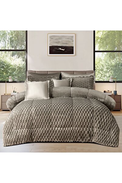 Generic Winter Rabbit Fur Double Quilt Set (6 Pieces, Multiple Colors Available)