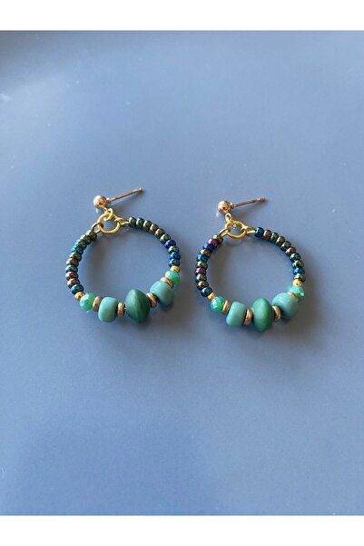 dela otantik Yeşil Boncuklu Halka Küpe – El Yapımı Bohem Otantik Etnik Bijuteri Takı