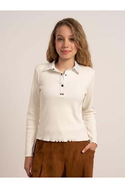 Zekids Girl's Collared Camisole Blouse with Snap Detail