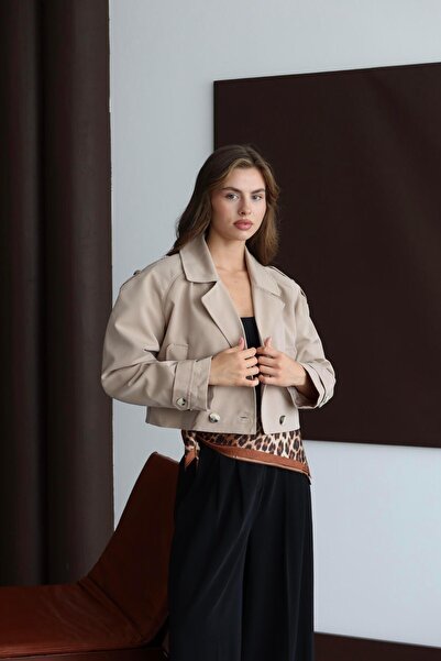 Jeevee Short Double-Breasted Cropped Trench Coat