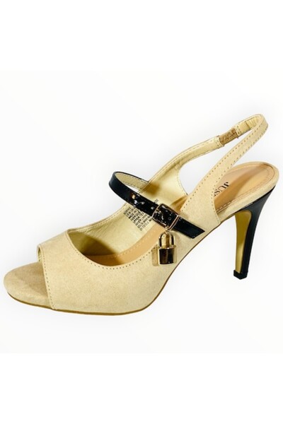 JustFab Slingback Heels JustFab, Suedette Beige, Size 36.5 EU