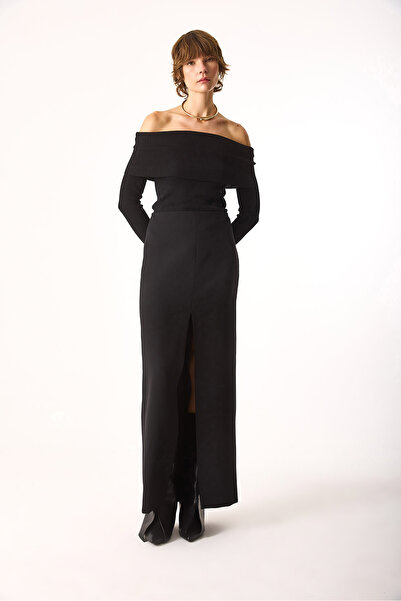 VENA Omzu Açık Detaylı Triko-SİYAH