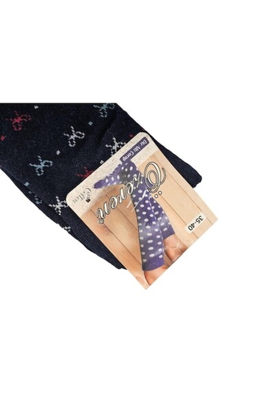 Vadodara Șosete extra lungi de damă din bumbac, până la genunchi, bleumarin cu imprimeu cu funde, mărimea 35-40 EU