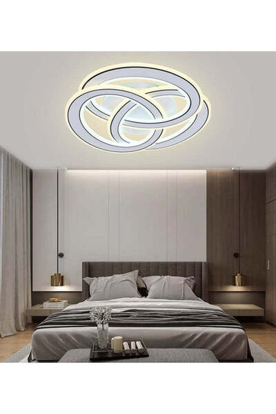 RFAN LED Chandelier, Model R9137/490, With Remote Control, 3 Types of Light, 59W, White/Black