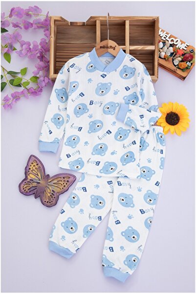 BEBENAZ pamuklu ayıcık desenli raporlu bebe çocuk pijama takımı