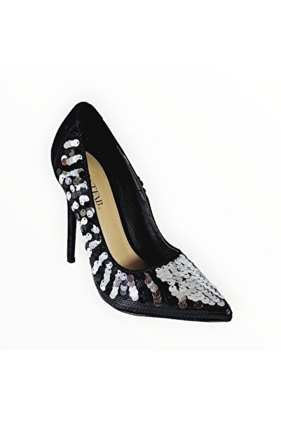 JustFab Stiletto Heels Suedette Black and Silver Sequins EU Size 38.5