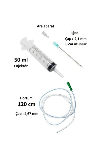 QBR Home Plastik Enjektör Büyük 50 ml. Hortumlu ve 8 cm iğneli model. Sıvı Em...