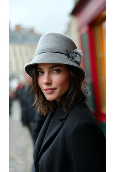 LAGRANZE Women's Camel Feather Felt Bucket Hat