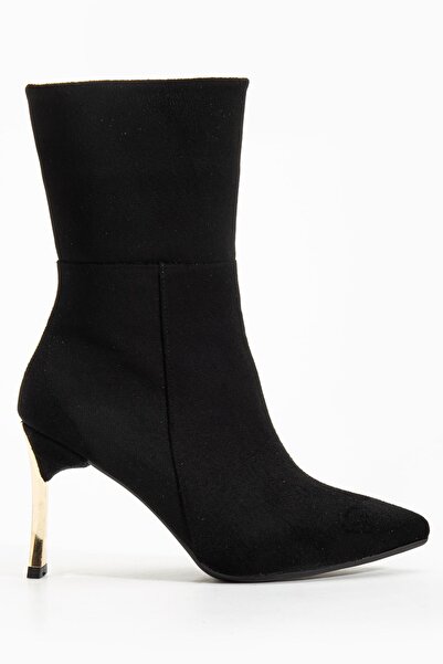 Hayalimdeki Ayakkabı Γυναικείες μαύρες σουέτ μπότες με λεπτό τακούνι με μυτερ...