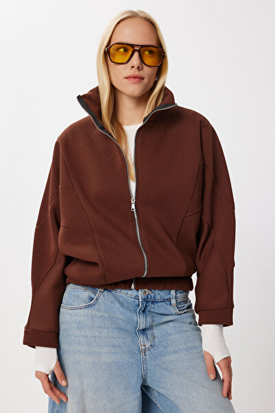 Lovelyİstanbul Πλεκτό φούτερ με φερμουάρ LZV0029 ΚΑΦΕ