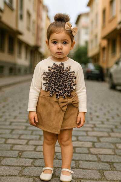 Renata's Baby Girl Kids Suede Shorts with Skirt Leopard Print Floral Detail 2...