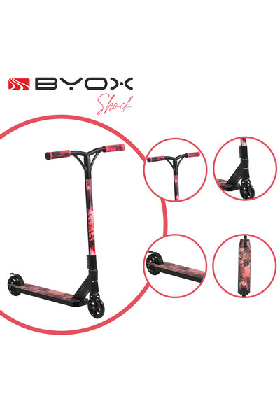 byox Trotineta copii freestyle din aluminiu Shock Rosu, ghidon rotativ 360 gr...