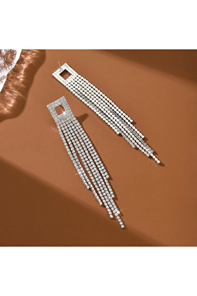 Flaner Paris Accessorize Kare Zarif Taşlı Nişan, Düğün ve Özel Günler İçin Şık Küpe