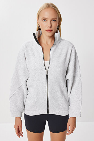 Lovelyİstanbul Πλεκτό φούτερ με φερμουάρ LZV0029 ΓΚΡΙ ΜΕΛΑΝΙ