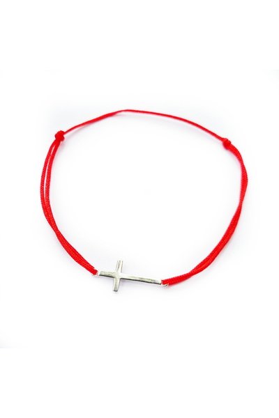 Wild Bracelets Adjustable 925 Silver Bracelet with Cruciulita Charm and Red Silk Cord
