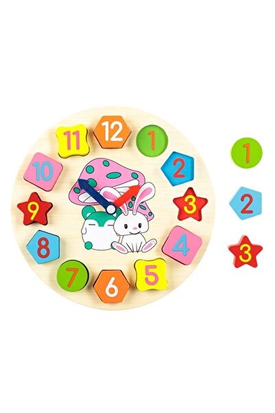 Cangaroo Puzzle din Lemn, Ceas 12 Piese Animalute Colorate, 25cm, Varsta 3+ ani