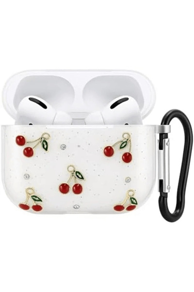 OSG AirPods 4. Generation Compatible Luxury Cherry Embroidered Premium Earphone Case with Strap Attachment and Gift