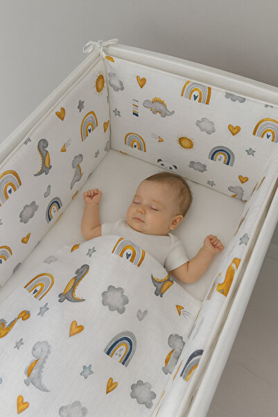 Jaju Baby واقي جانبي لسرير الأطفال من قماش الموسلين على شكل ديناصور 90 × 190 ...