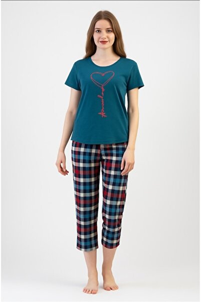 Vienetta Secret Vienetta Women's Pajamas Cotton Green Heart Long Pants XL