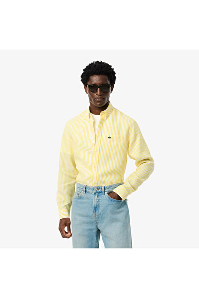 Lacoste قميص كتان مخطط بقصّة عادية - CH6985-00-KCD