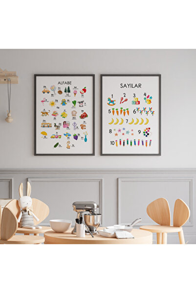 Educational Tables - Alphabet and Numbers - Natural Wooden Framed, Baby and Kids Room Table Set