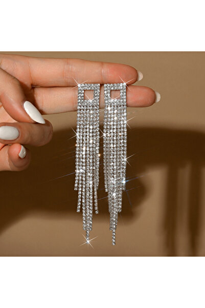 Flaner Paris Accessorize Kare Zarif Taşlı Nişan, Düğün ve Özel Günler İçin Şık Küpe