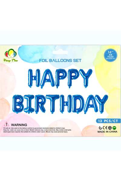 Party Time 16″ Happy Birthday Foil Balloons Set – Blue