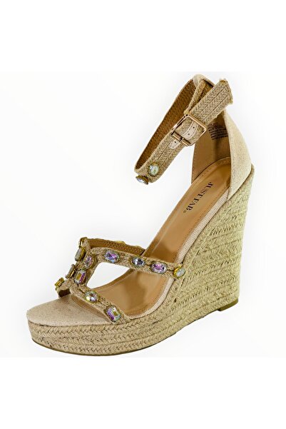 JustFab Women's High Wedges Espadrille Sandals Beige, Size 40.5 EU