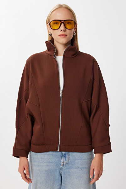 Lovelyİstanbul Πλεκτό φούτερ με φερμουάρ LZV0029 ΚΑΦΕ